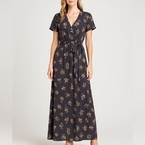 Olivaceous Black Floral Wrap Dress
